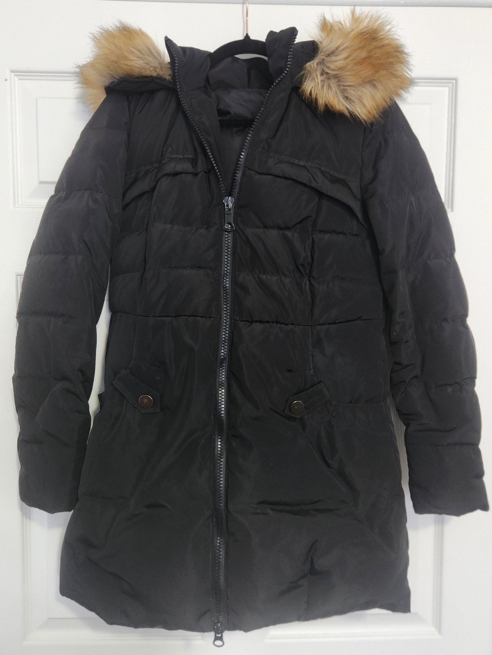 Women’s Black Puffer Coat with Faux Fur Hood